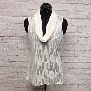 White House Black Market Graphic Silver and White Tank Top